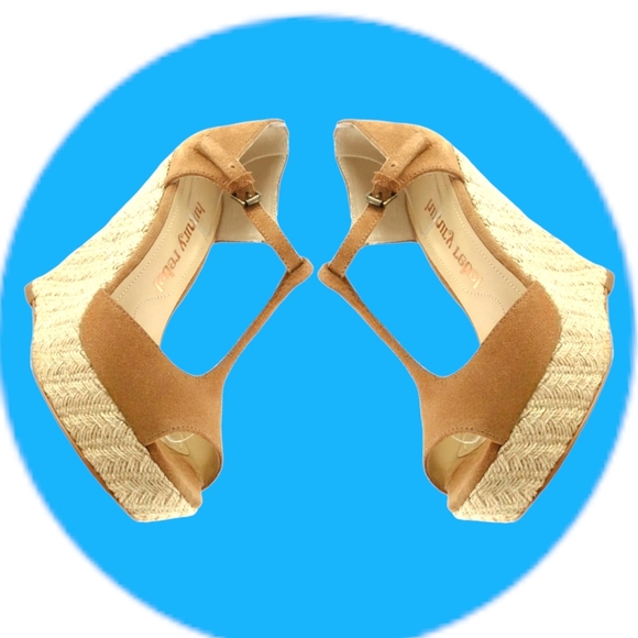 Luxury Rebel 🍒Nude Suede T-Strap 🍒 Platform Espadrille Sandals 🍒 8M - Picture 9 of 14